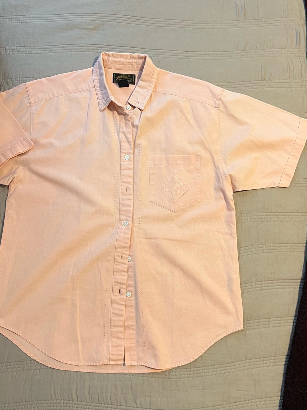 Eddie Bauer Light Rose Peach Short Sleeve Shirt Ranch Aztec Outdoor Casual